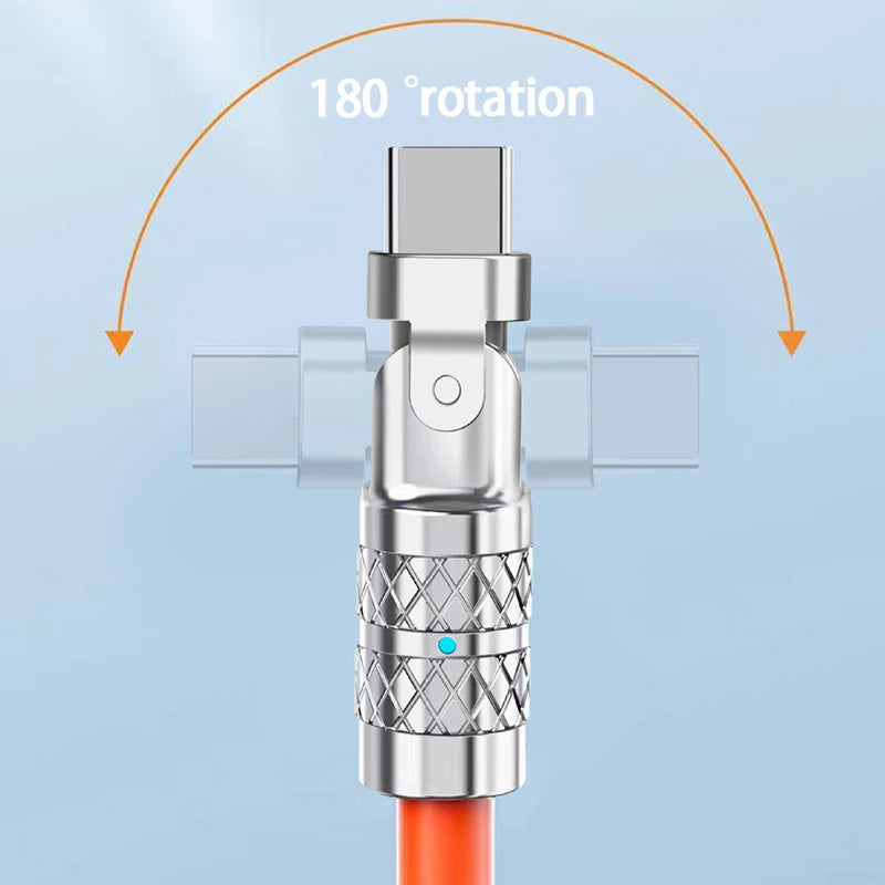 USB - TIPO C 180 Grados de Rotación, Cable de carga de datos 120w, Carga super rápida.