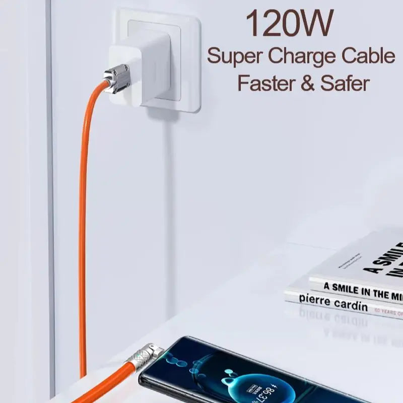 USB - TIPO C 180 Grados de Rotación, Cable de carga de datos 120w, Carga super rápida.