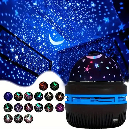Lámpara proyector giratoria USB con forma de cielo estrellado LED, bola mágica de luna y estrellas, luces navideñas para decorar el hogar y la habitación.