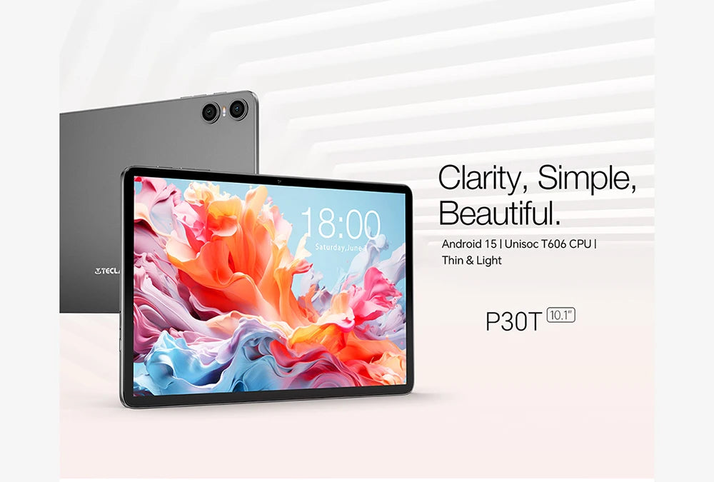 Tableta Teclast P30T Android 15 de 10,1" IPS, hasta 12 GB de RAM, 128 GB de ROM, procesador T606 de 8 núcleos, batería de 6000 mAh, teclado, funda, ratón, lápiz óptico, auriculares y soporte.